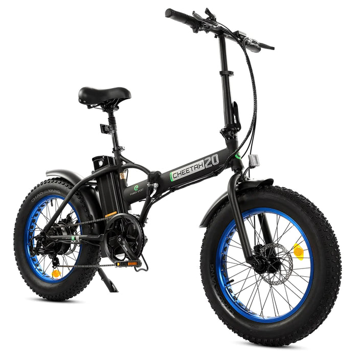 Ecotric 20" Fat Tire Portable and Folding Electric Bike - Matte Black and Blue | UL Certified