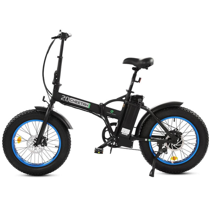 Ecotric 20" Fat Tire Portable and Folding Electric Bike - Matte Black and Blue | UL Certified