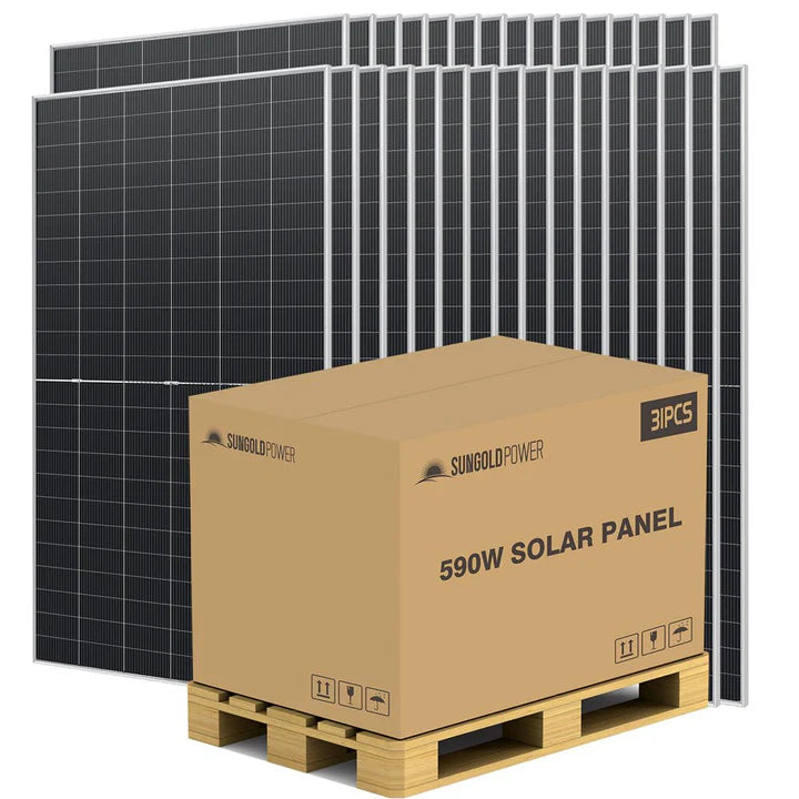 SunGold Power 590 Watt Bifacial N-Type Monocrystalline Solar Panel (31 Panels)