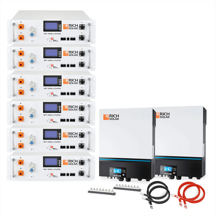 Rich Solar Off-Grid System Kit | 13,000W 120/240V Output, 48VDC(28.8kWh Alpha 5 Server Lithium Iron Phosphate Battery)