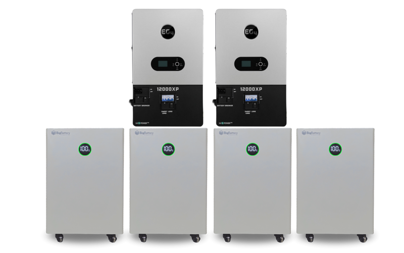 EG4 & BigBattery Hybrid Power Kit | 24kW 120/240V Output 48VDC Inverter - 60kWh System Bundle | 2 x EG4 12000XP Inverter + 4 x BigBattery NEXUS