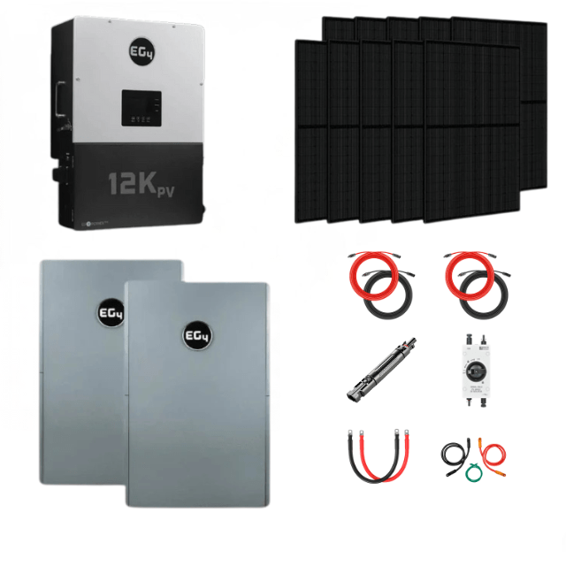 EG4 Complete Solar Kit | 8kW 120/240V Output 48VDC - 28.6kWh System Bundle | EG4 12kPV Hybrid Inverter + 2 x EG4 PowerPro Wallmount Outdoor Battery + 12 x 410W Solar Panels