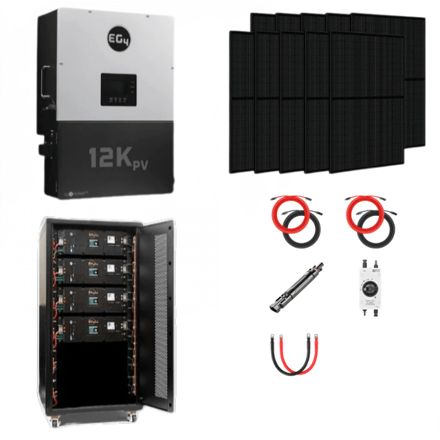 EG4 Complete Solar Kit | 8kW 120/240V Output 48VDC - 20.48kWh System Bundle | EG4 12kPV Hybrid Inverter +  4 x EG4 LL-S Lithium Server Rack Battery + 12 x 410W Solar Panels