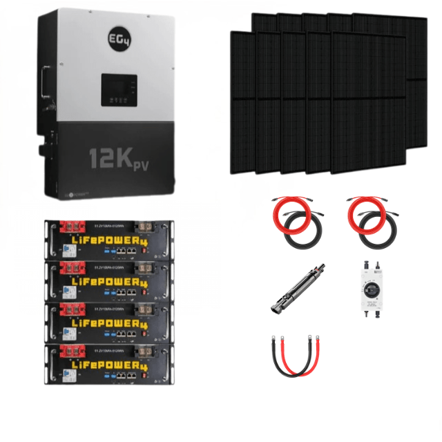 EG4 Complete Solar Kit | 8kW 120/240V Output 48VDC - 20.48kWh System Bundle | EG4 12kPV Hybrid Inverter + 4 x EG4 LifePower4 V2 Lithium Server Rack Battery + 12 x 410W Solar Panels