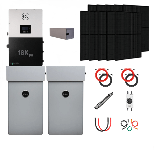 EG4 Complete Solar Kit | 12kW 120/240V Output 48VDC - 28.6kWh Solar Power System | EG4 18kPV Hybrid Inverter + 2 x EG4 PowerPro Wallmount Outdoor Battery + 24 x 410W Solar Panels