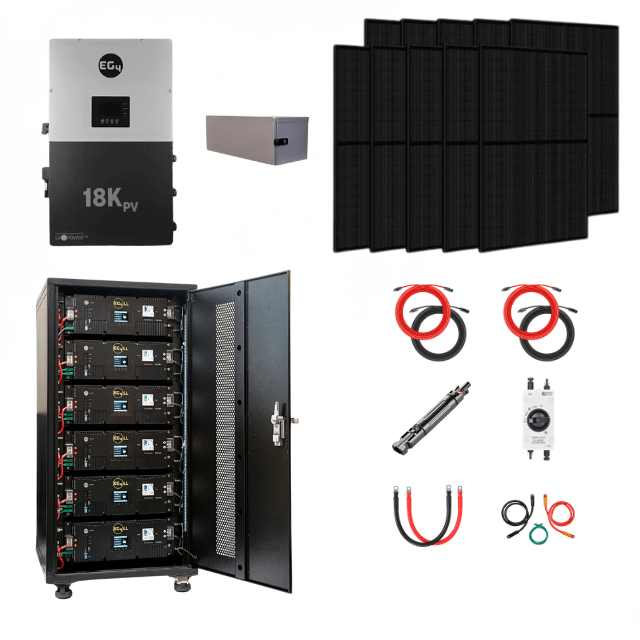 EG4 Complete Solar Kit | 12kW 120/240V Output 48VDC - 30.72kWh Solar Power System | EG4 18kPV Hybrid Inverter + 6 x EG4 LL-S Lithium Server Rack Battery + 24 x 410W Solar Panels