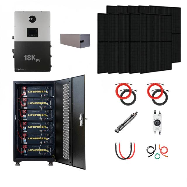 EG4 Complete Solar Kit | 12kW 120/240V Output 48VDC - 30.72kWh Solar Power System | EG4 18kPV Hybrid Inverter + 6 x EG4 LifePower4 V2 Lithium Server Rack Battery + 24 x 410W Solar Panels