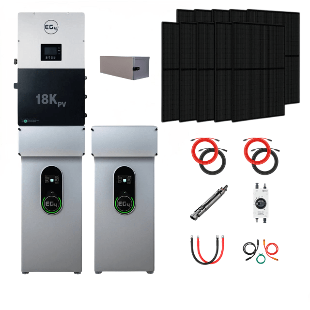 EG4 Complete Solar Kit | 12kW 120/240V Output 48VDC - 28.6kWh Solar Power System | EG4 18kPV Hybrid Inverter + 2 x EG4 Wallmount Indoor Battery + 24 x 410W Solar Panels