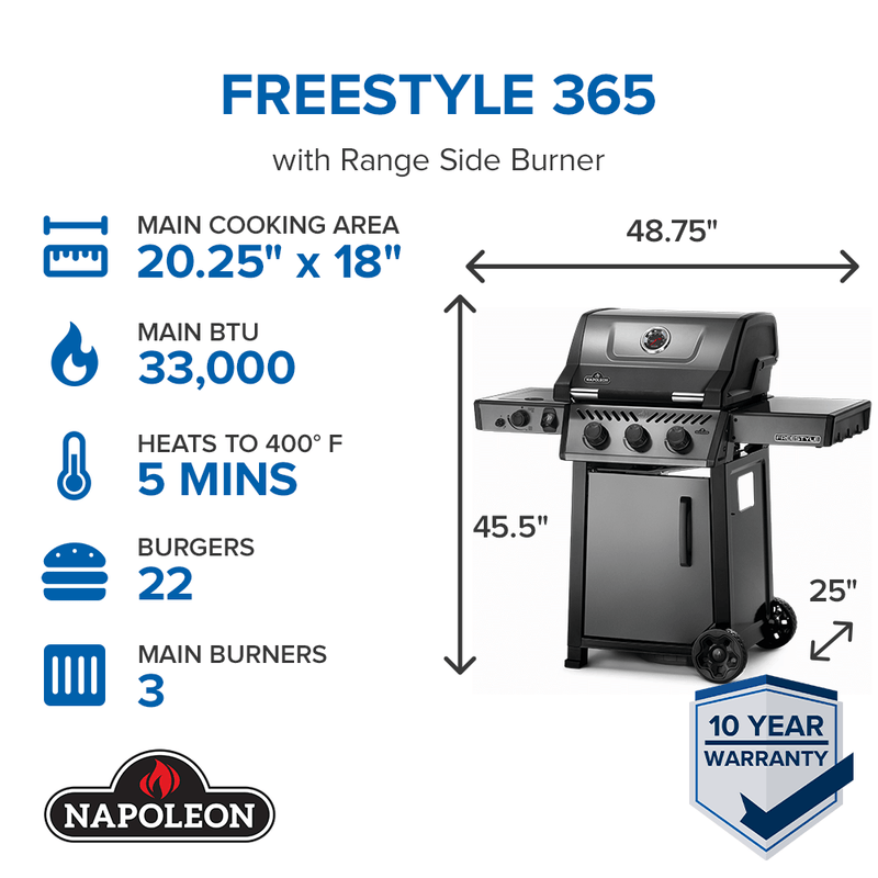 Napoleon FreeStyle 365 Graphite Grey Propane Gas Grill with Range Side Burner