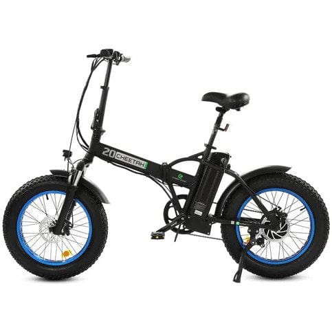 Ecotric 20" Fat Tire Portable and Folding Electric Bike - Black and Blue