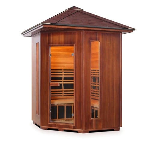 Enlighten InfraNature Duet Diamond 4 Corner Peak Roof Hybrid Infrared/Traditional Outdoor Sauna | 4 Persons