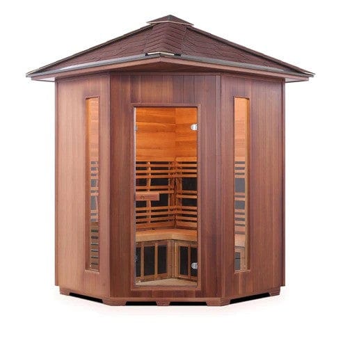 Enlighten InfraNature Duet Diamond 4 Corner Peak Roof Hybrid Infrared/Traditional Outdoor Sauna | 4 Persons
