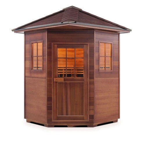 Enlighten InfraNature Duet Sapphire 4 Corner Peak Roof Hybrid Infrared/Traditional Outdoor Sauna | 4 Persons