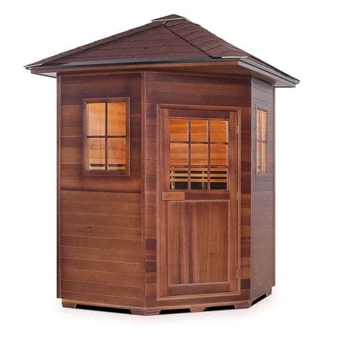 Enlighten InfraNature Original Sierra Corner Peak Roof Full Spectrum Infrared Outdoor Sauna | 4 Persons