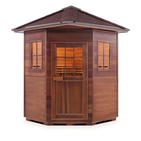 Enlighten SaunaTerra MoonLight 4 Corner Peak Roof Dry Traditional Outdoor Sauna | 4 Persons