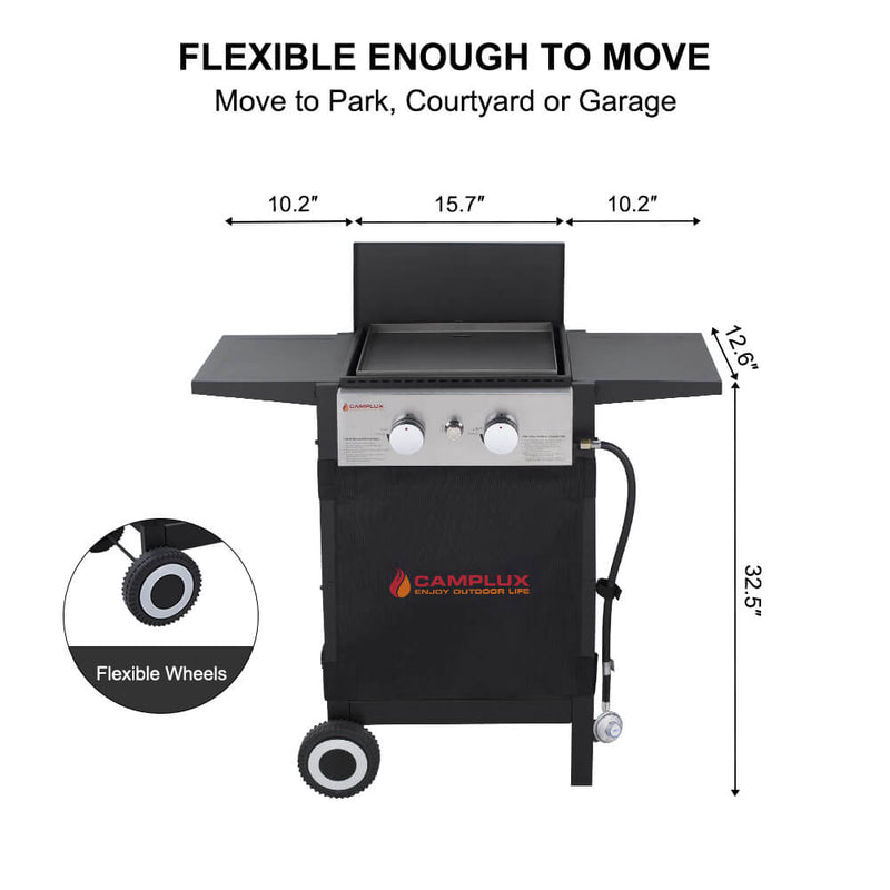 Camplux Outdoor Gas Griddle Grill Combo 2 Burner with Lid, Camping and Tailgating 22, 000 BTU - Black