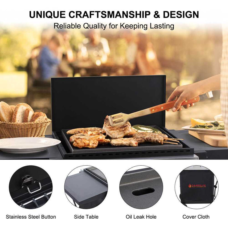 Camplux Outdoor Gas Griddle Grill Combo 2 Burner with Lid, Camping and Tailgating 22, 000 BTU - Black