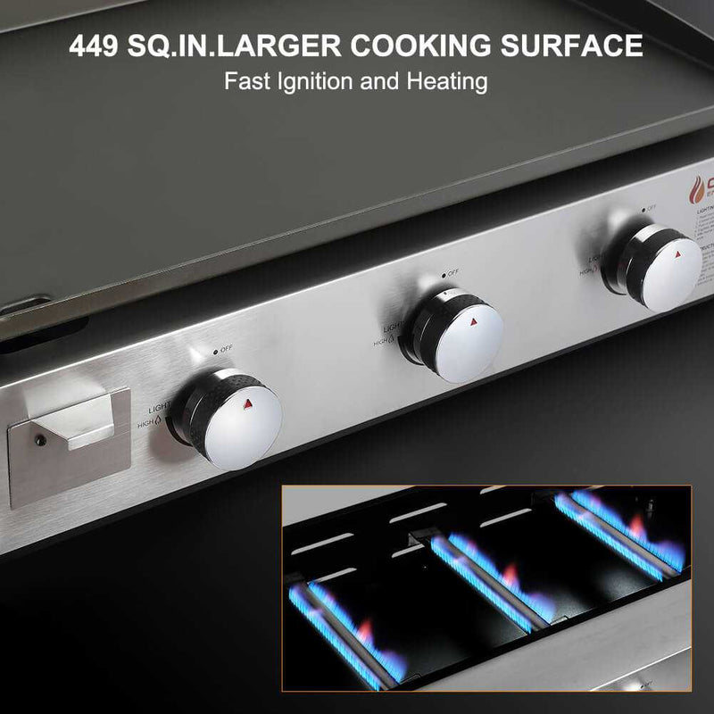 Camplux Outdoor Gas Griddle Grill Combo 3 Burner, Camping and Tailgating 33,000 BTU w/ 20 LB LP Connector