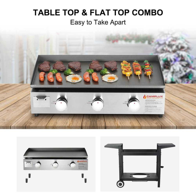 Camplux Outdoor Gas Griddle Grill Combo 3 Burner, Camping and Tailgating 33,000 BTU w/ 20 LB LP Connector