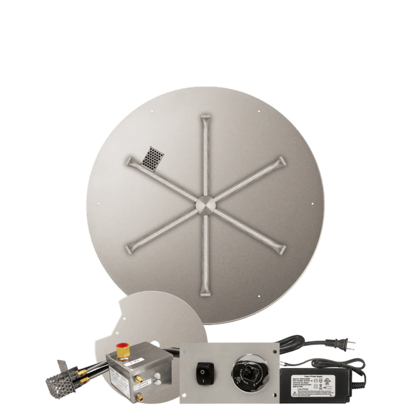 Firegear Stainless Steel Round Flat Pan Gas Fire Pit Burner Kit with AWS Electronic Ignition System