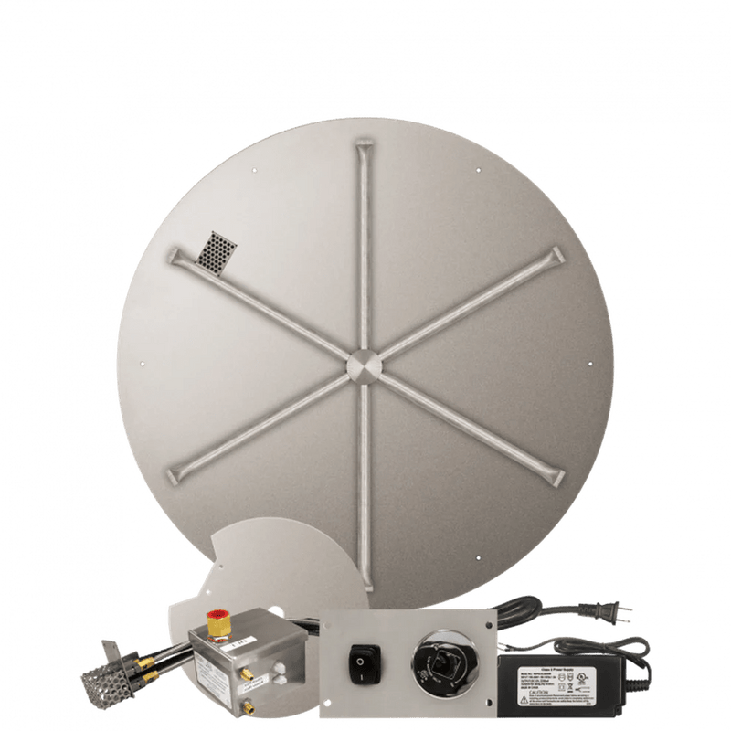 Firegear Stainless Steel Round Flat Pan Gas Fire Pit Burner Kit with AWS Electronic Ignition System