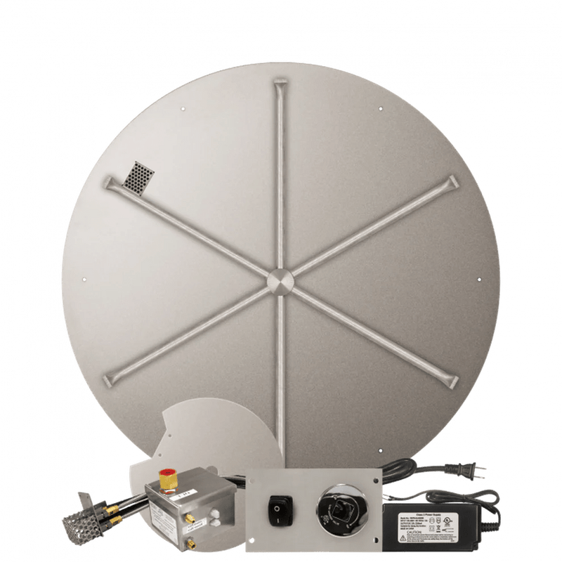 Firegear Stainless Steel Round Flat Pan Gas Fire Pit Burner Kit with AWS Electronic Ignition System