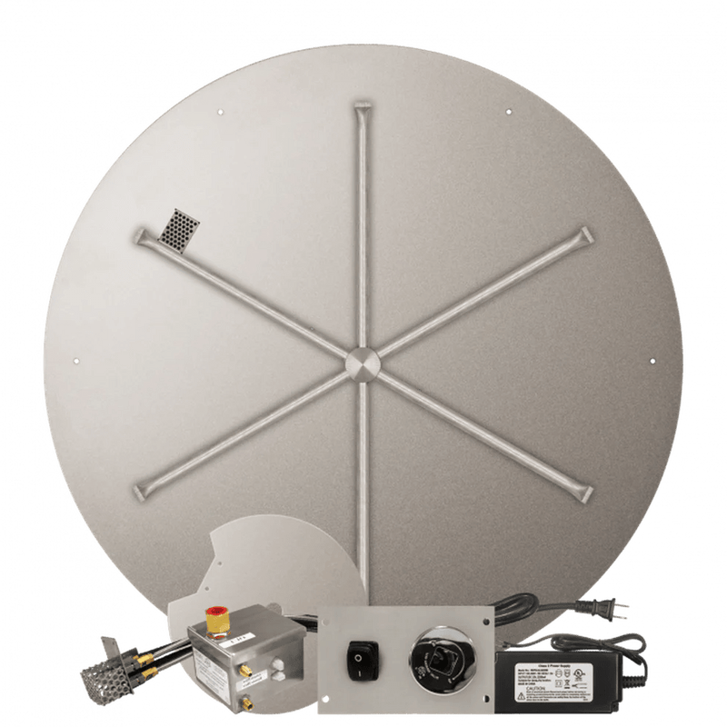 Firegear Stainless Steel Round Flat Pan Gas Fire Pit Burner Kit with AWS Electronic Ignition System