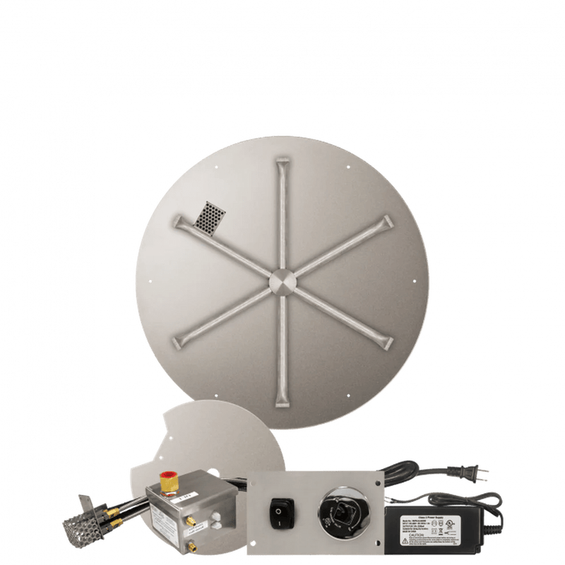Firegear Stainless Steel Round Flat Pan Gas Fire Pit Burner Kit with AWS Electronic Ignition System
