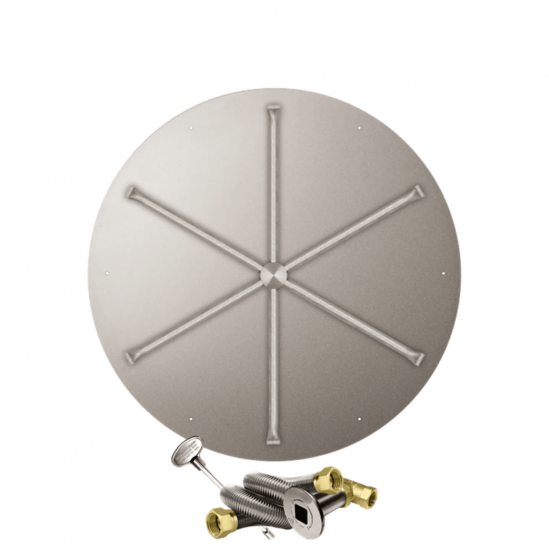 Firegear Stainless Steel Round Flat Pan Natural Gas Fire Pit Burner Kit with Match Throw Ignition System