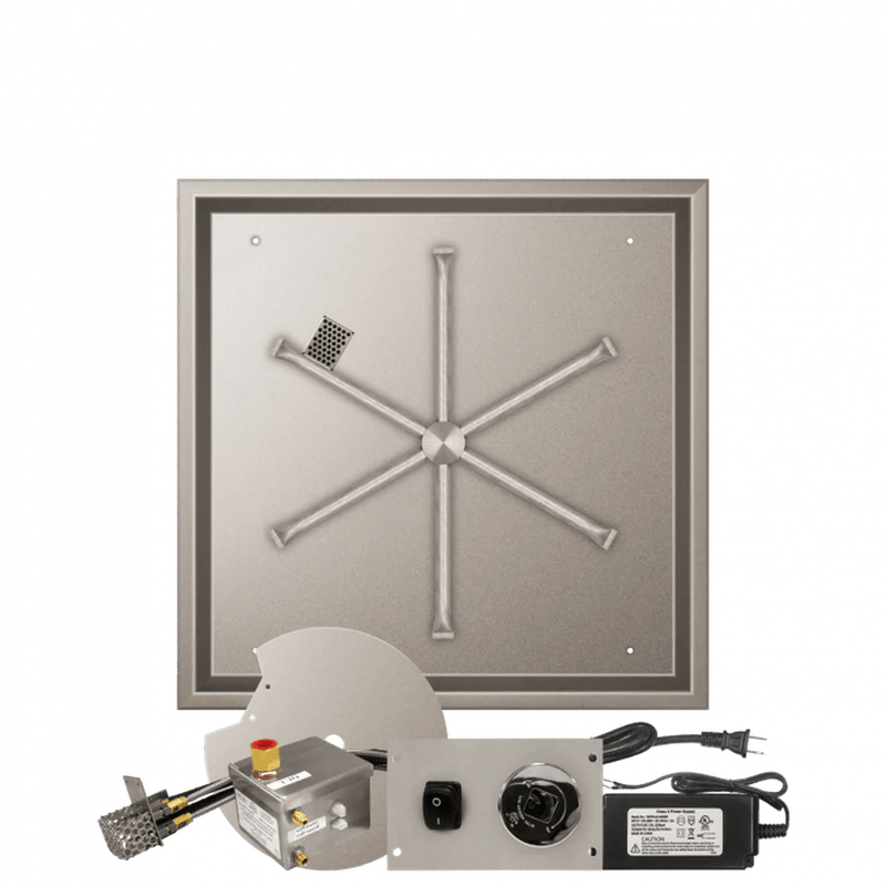 Firegear Stainless Steel Square Drop-In Pan Gas Fire Pit Burner Kit with AWS Electronic Ignition System