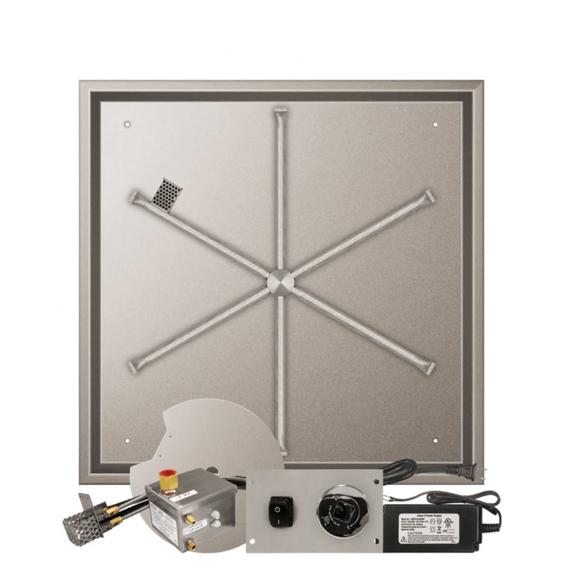 Firegear Stainless Steel Square Drop-In Pan Gas Fire Pit Burner Kit with AWS Electronic Ignition System