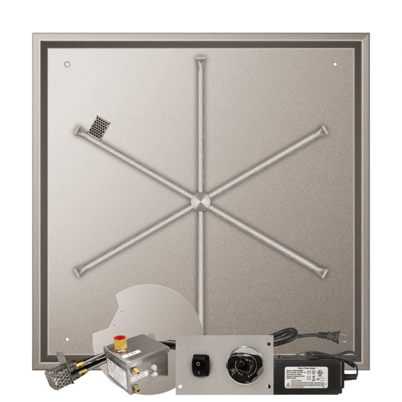 Firegear Stainless Steel Square Drop-In Pan Gas Fire Pit Burner Kit with AWS Electronic Ignition System