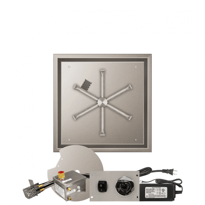 Firegear Stainless Steel Square Drop-In Pan Gas Fire Pit Burner Kit with AWS Electronic Ignition System