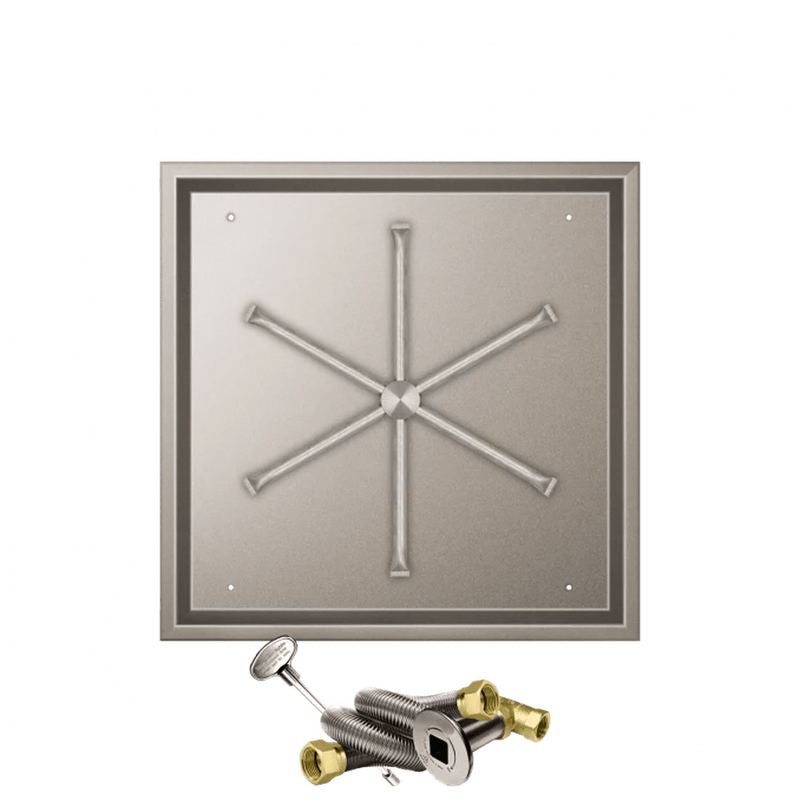 Firegear Stainless Steel Square Drop-In Pan Natural Gas Fire Pit Burner Kit with Match Throw Ignition System
