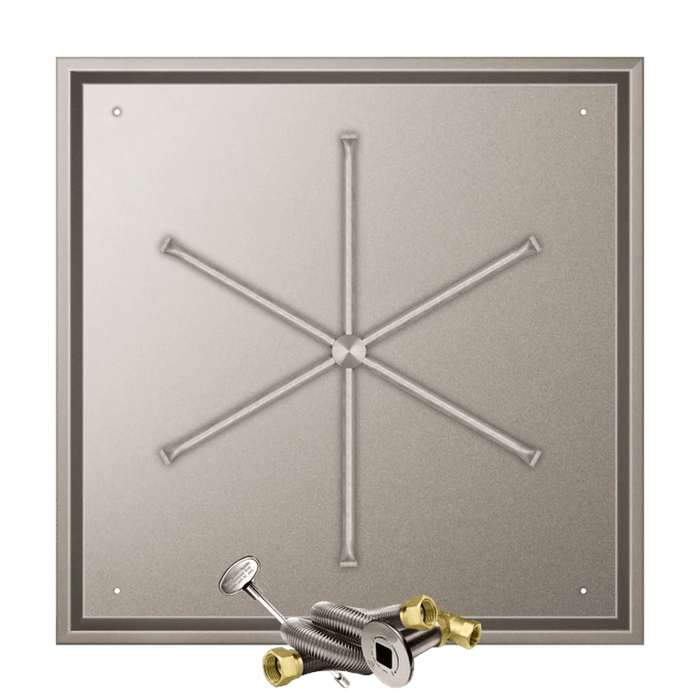 Firegear Stainless Steel Square Drop-In Pan Natural Gas Fire Pit Burner Kit with Match Throw Ignition System
