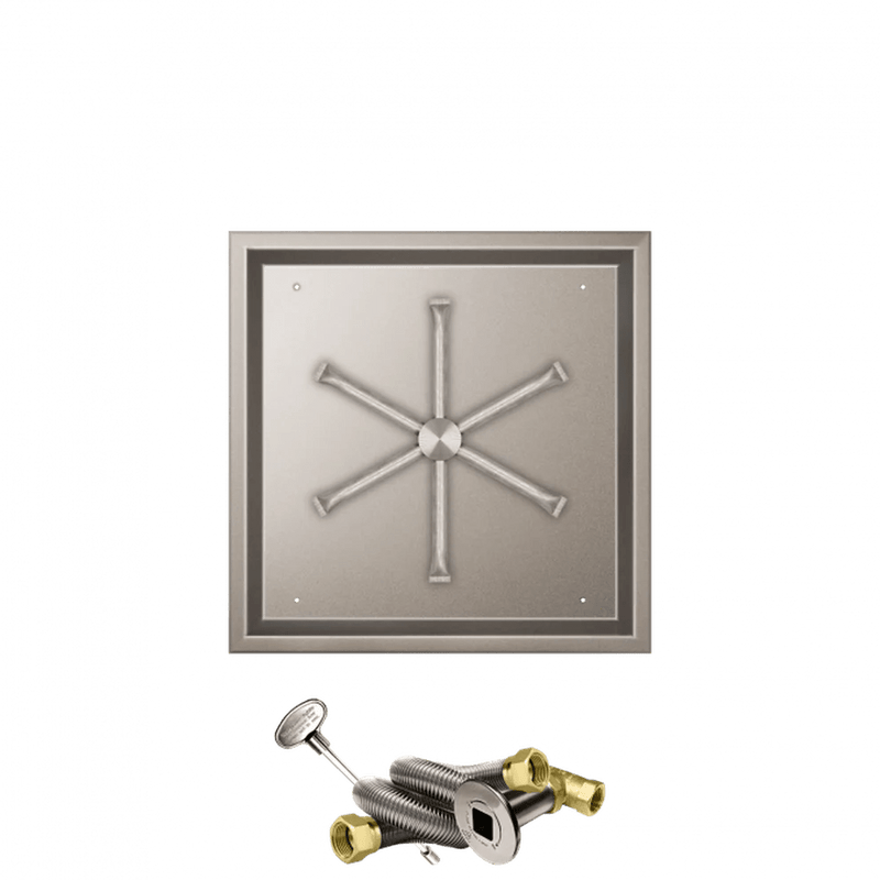 Firegear Stainless Steel Square Drop-In Pan Natural Gas Fire Pit Burner Kit with Match Throw Ignition System