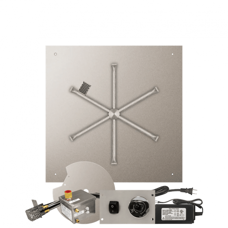 Firegear Stainless Steel Square Flat Pan Gas Fire Pit Burner Kit with AWS Electronic Ignition System
