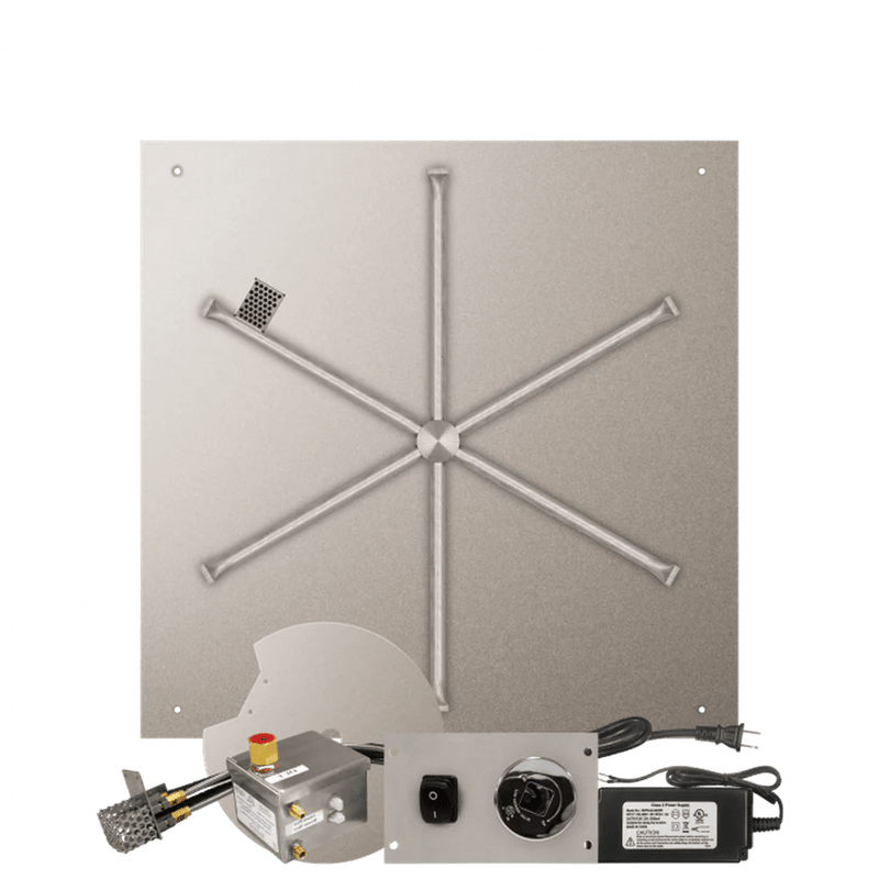 Firegear Stainless Steel Square Flat Pan Gas Fire Pit Burner Kit with AWS Electronic Ignition System