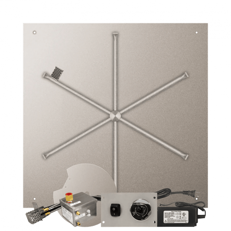 Firegear Stainless Steel Square Flat Pan Gas Fire Pit Burner Kit with AWS Electronic Ignition System