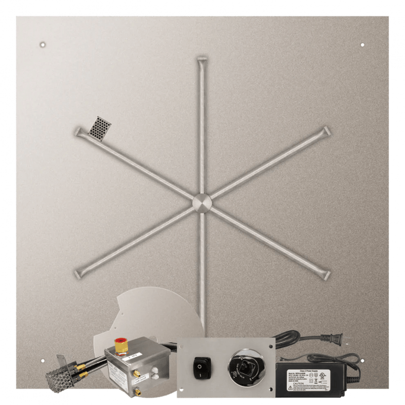 Firegear Stainless Steel Square Flat Pan Gas Fire Pit Burner Kit with AWS Electronic Ignition System