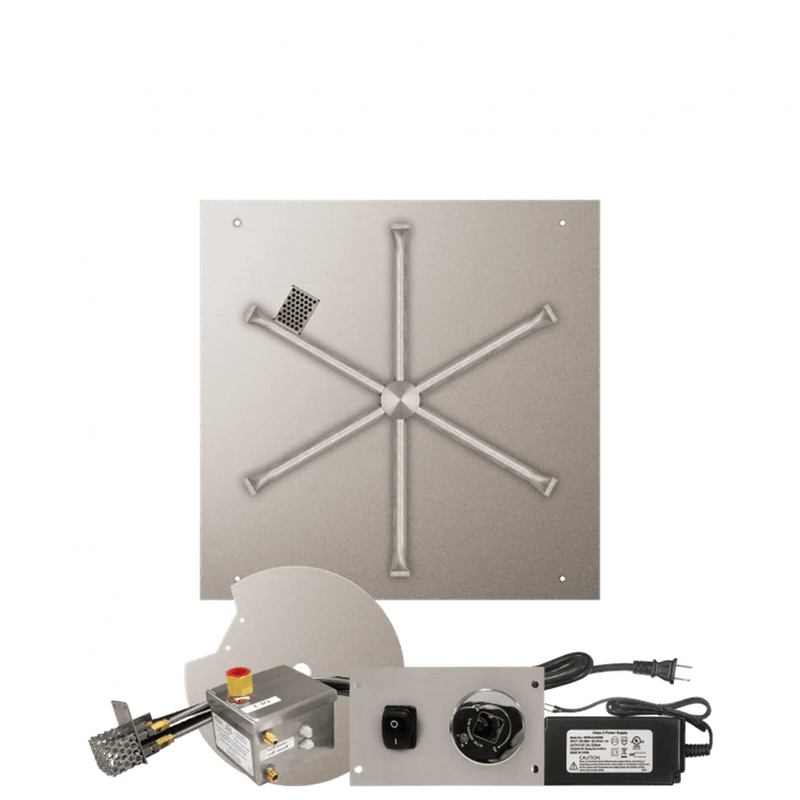 Firegear Stainless Steel Square Flat Pan Gas Fire Pit Burner Kit with AWS Electronic Ignition System