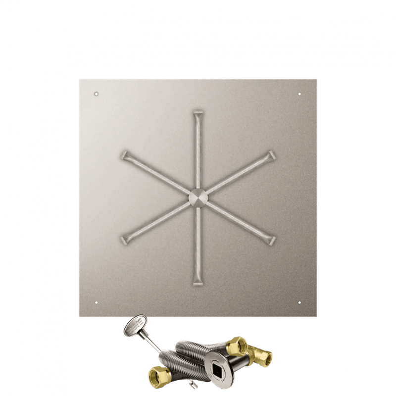 Firegear Stainless Steel Square Flat Pan Natural Gas Fire Pit Burner Kit with Match Throw Ignition System