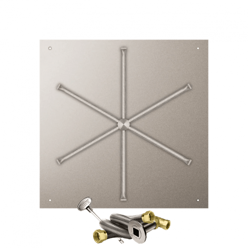 Firegear Stainless Steel Square Flat Pan Natural Gas Fire Pit Burner Kit with Match Throw Ignition System