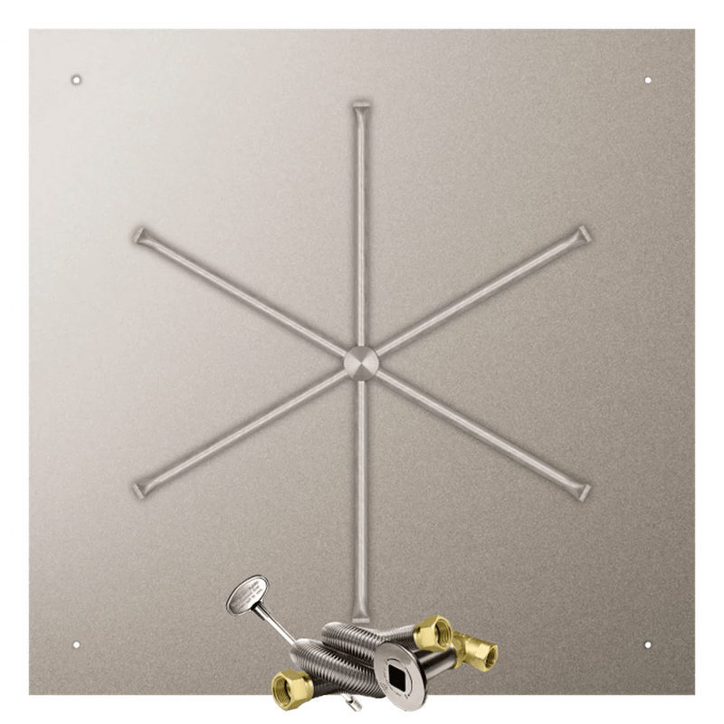 Firegear Stainless Steel Square Flat Pan Natural Gas Fire Pit Burner Kit with Match Throw Ignition System