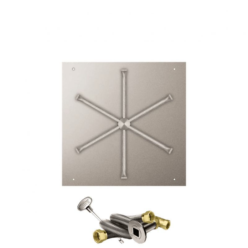 Firegear Stainless Steel Square Flat Pan Natural Gas Fire Pit Burner Kit with Match Throw Ignition System