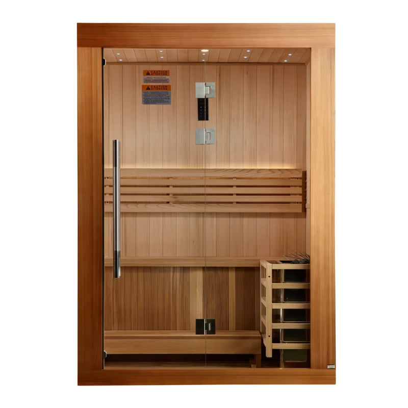 Golden Designs Sundsvall Traditional Sauna – Canadian Red Cedar Interior and Pacific Premium Clear Cedar Exterior | GDI-7289-02 / Sundsvall | 2 Person