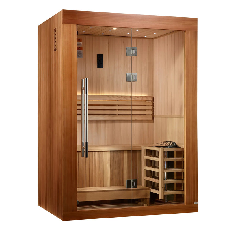 Golden Designs Sundsvall Traditional Sauna – Canadian Red Cedar Interior and Pacific Premium Clear Cedar Exterior | GDI-7289-02 / Sundsvall | 2 Person