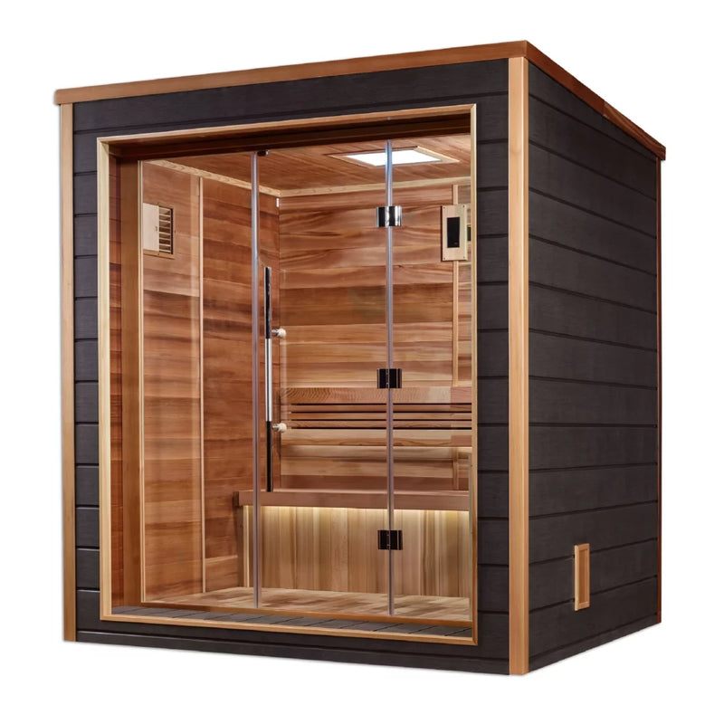 Golden Designs Drammen Outdoor-Indoor Traditional Sauna (GDI-8203-01) – Canadian Red Cedar Interior | GDI-8203-01 / Drammen | 3 Person