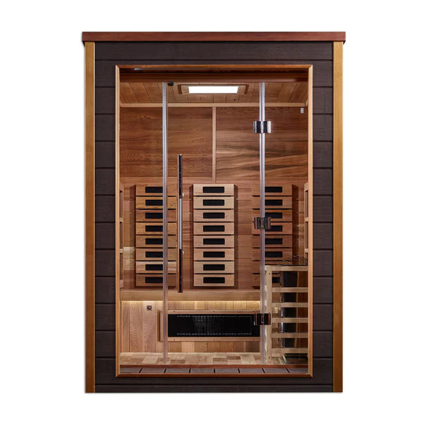 Golden Designs Nora Outdoor-Indoor PureTech™ Hybrid Full Spectrum Sauna – Canadian Red Cedar Interior | GDI-8222-01 Nora | 2 Persons