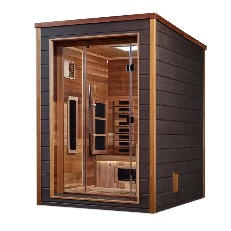 Golden Designs Nora Outdoor-Indoor PureTech™ Hybrid Full Spectrum Sauna – Canadian Red Cedar Interior | GDI-8222-01 Nora | 2 Persons